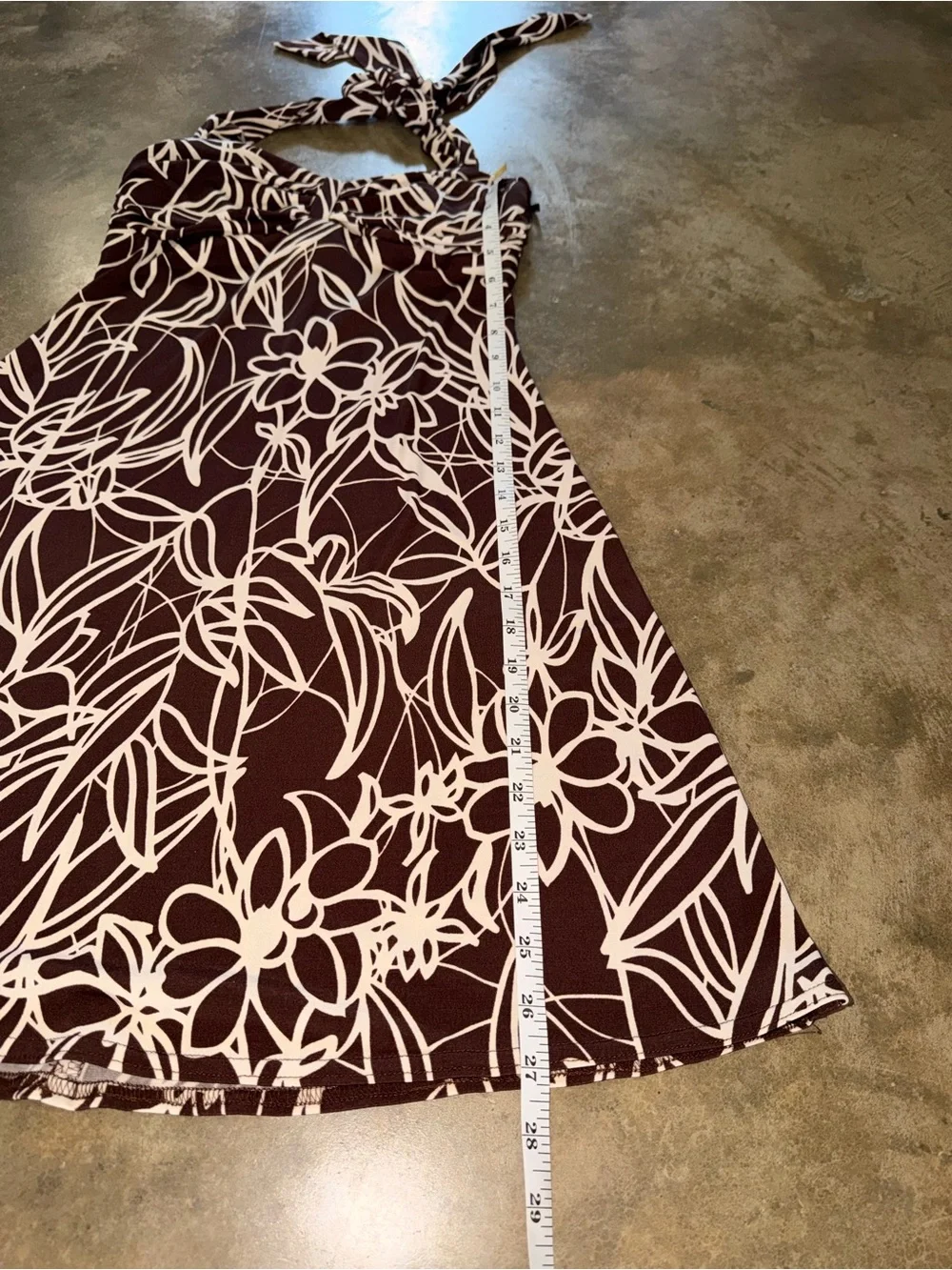City Triangles Brown Cream Floral Halter Mini Dress Y2K Boho Cottage M (S Fit)